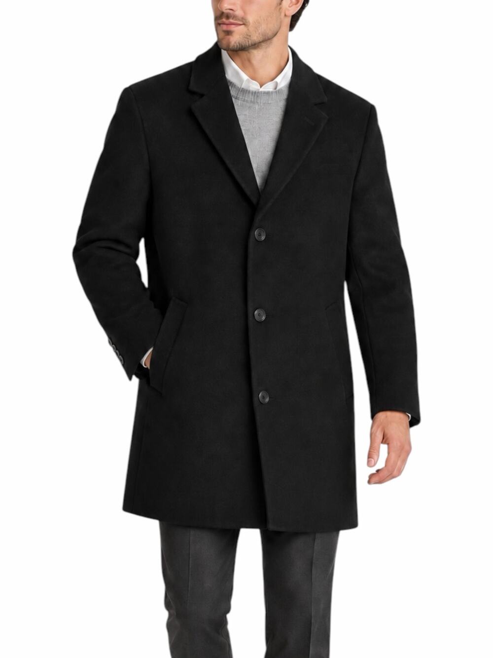 Calvin Klein Wool Cashmere Blend Single Breasted Coat Black Men Size 44R